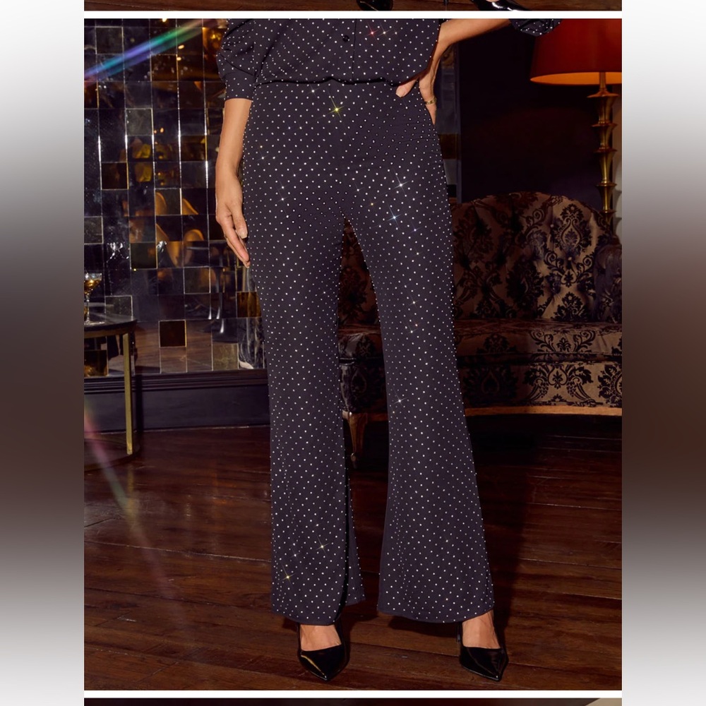 Vici Embellished Chiffon Button Down Top and Fitted Flare Pants - Picture 2 of 8